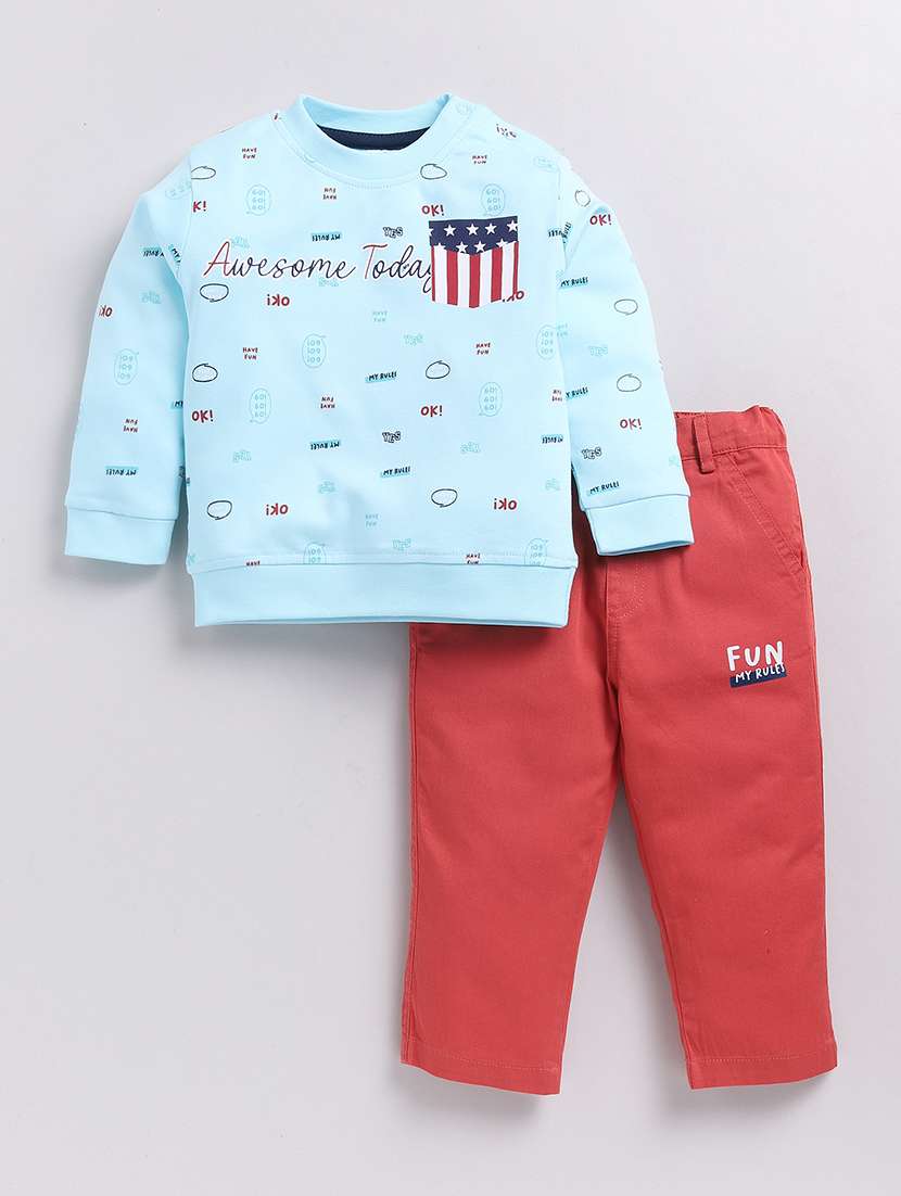 kids printed full length twin set
