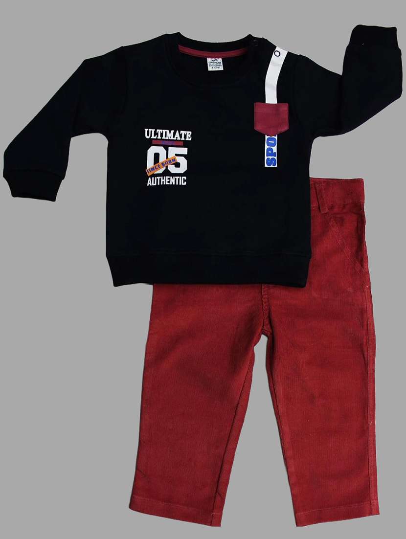 boys printed winterwear full length twin set