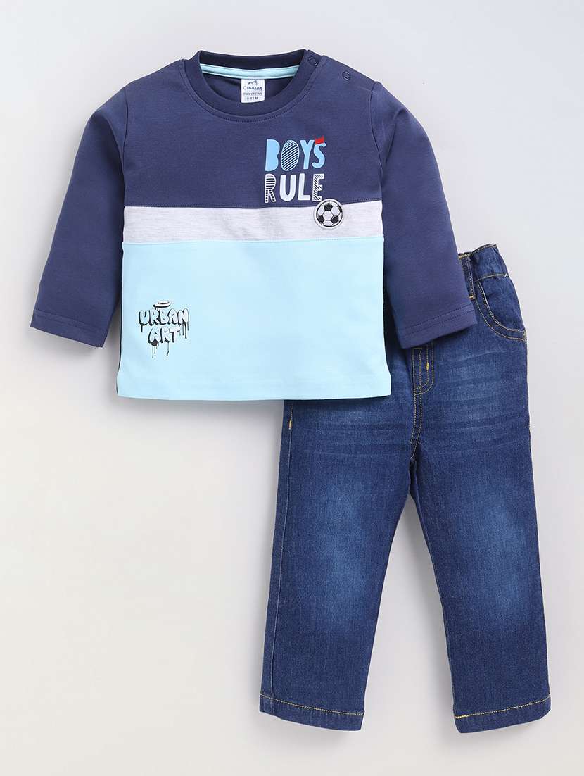 boys printed t-shirt & jeans set