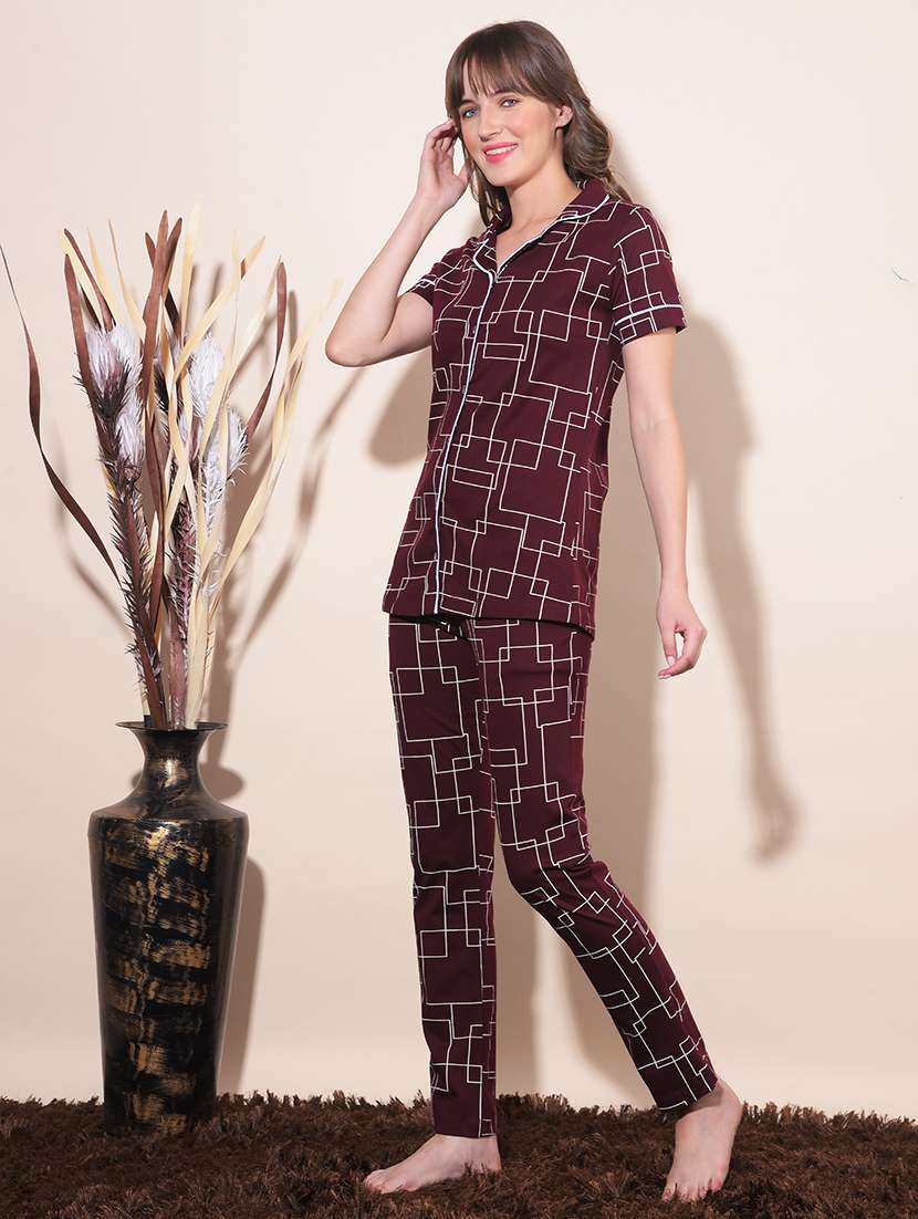 women printed pyjama nightwear set - 21624294 -  Standard Image - 1