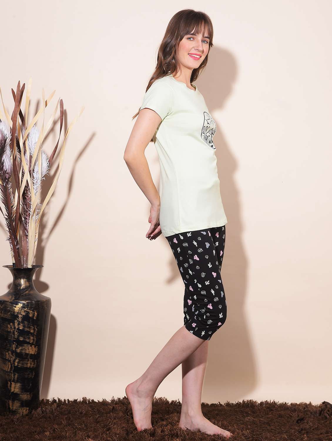 women printed capri nightwear set - 21624302 -  Standard Image - 1