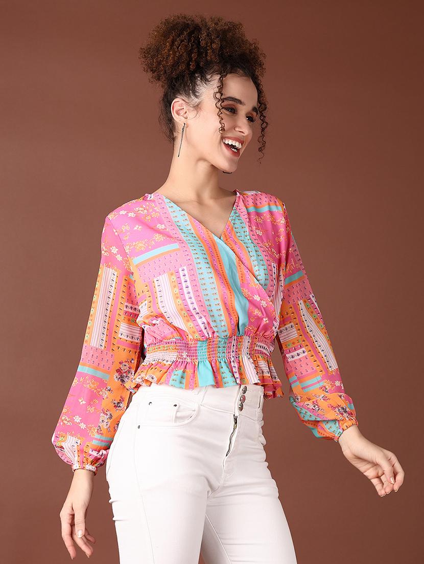 women printed long sleeve crop top - 21624402 - Standard Image - 1