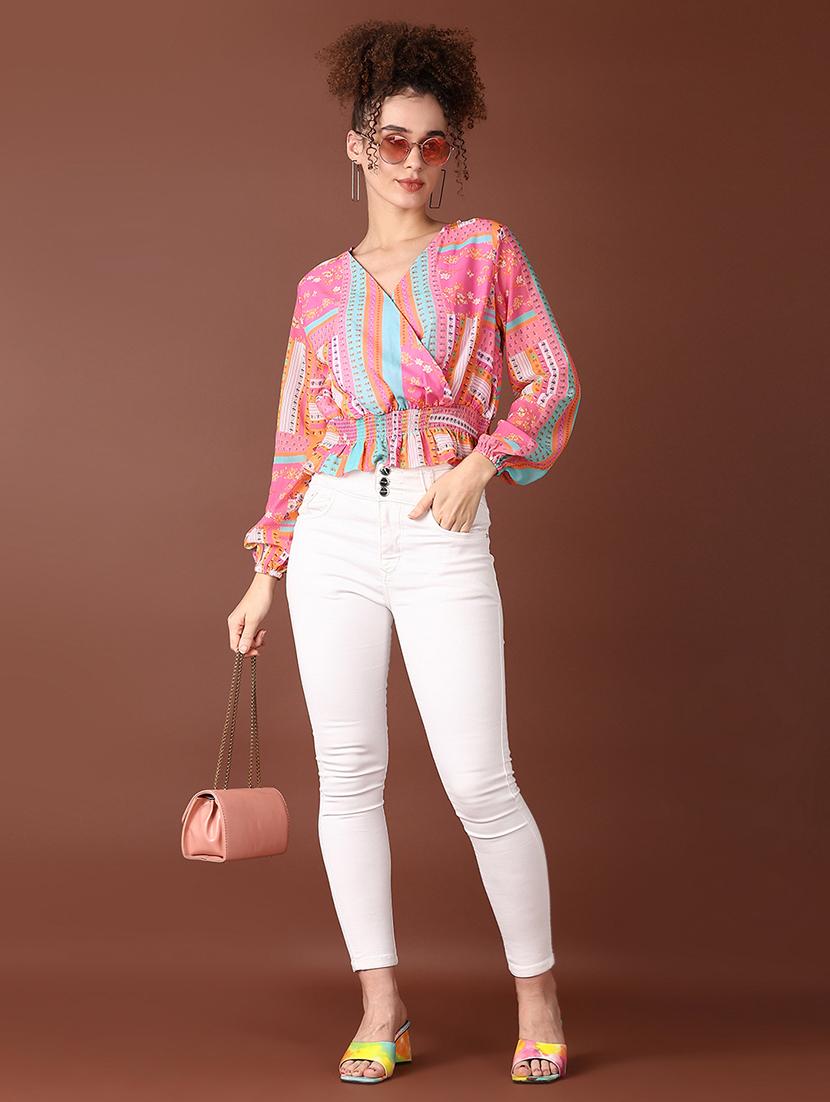 women printed long sleeve crop top - 21624402 - Standard Image - 4