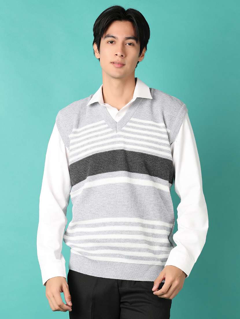 men striped sleeveless regular fit pullover - 21624403 -  Standard Image - 1