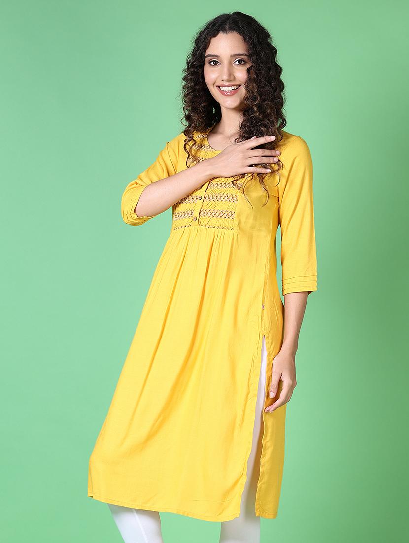 women embroidered round neck a-line kurta - 21624429 - Standard Image - 1