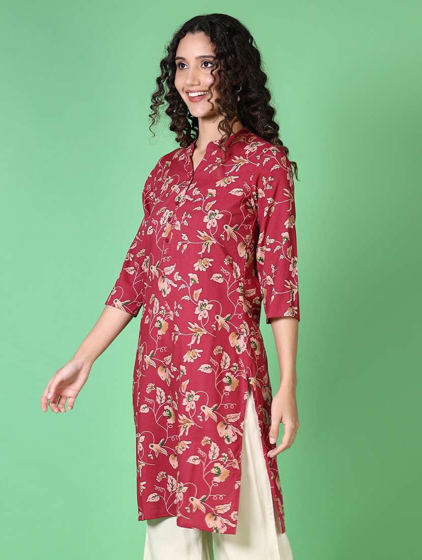 women floral mandarin neck straight kurta - 21624523 -  Standard Image - 1