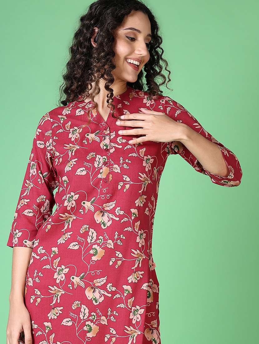 women floral mandarin neck straight kurta - 21624523 -  Standard Image - 4