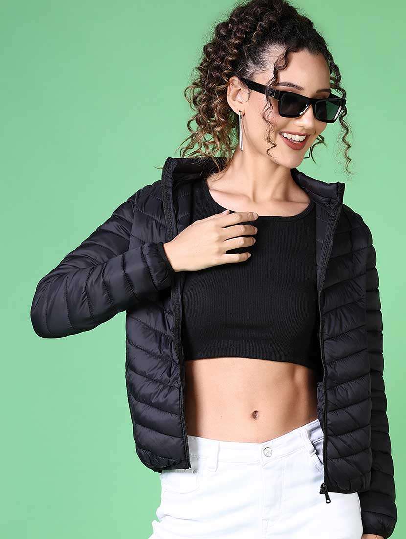 women solid long sleeve quilted jacket - 21624550 -  Standard Image - 1