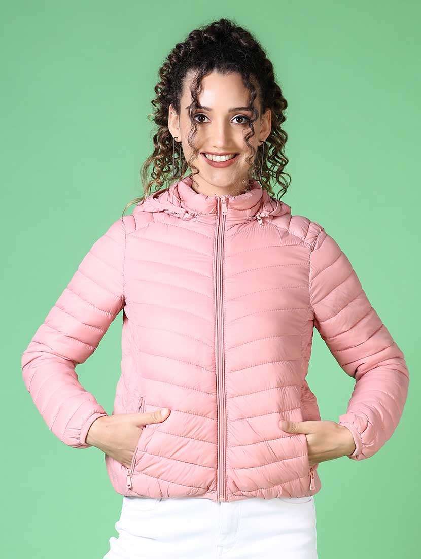 women solid long sleeve quilted jacket