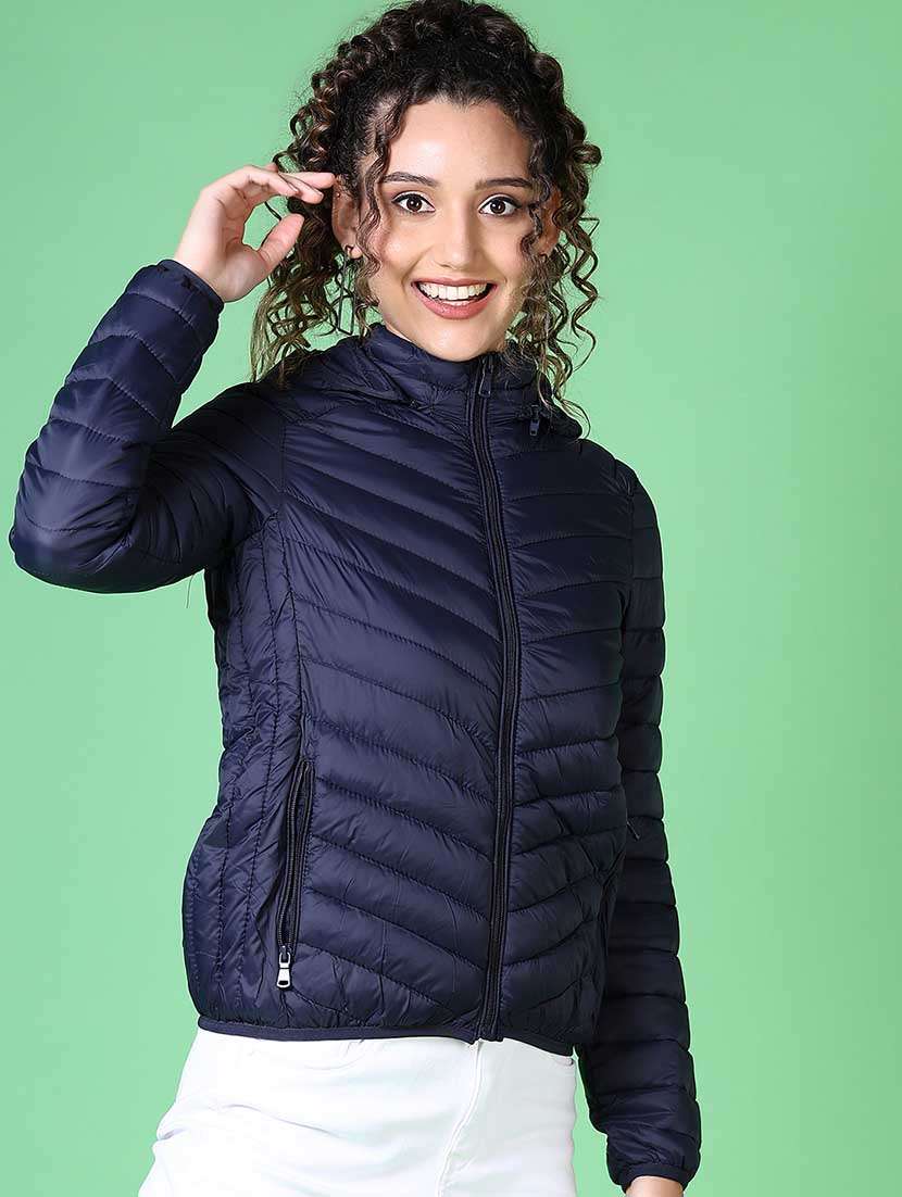 women solid long sleeve quilted jacket - 21624552 -  Standard Image - 1