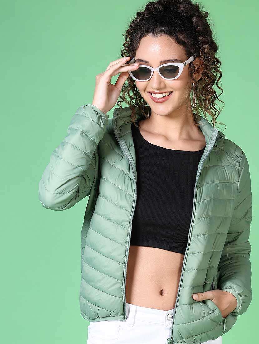 women solid long sleeve quilted jacket - 21624554 -  Standard Image - 1