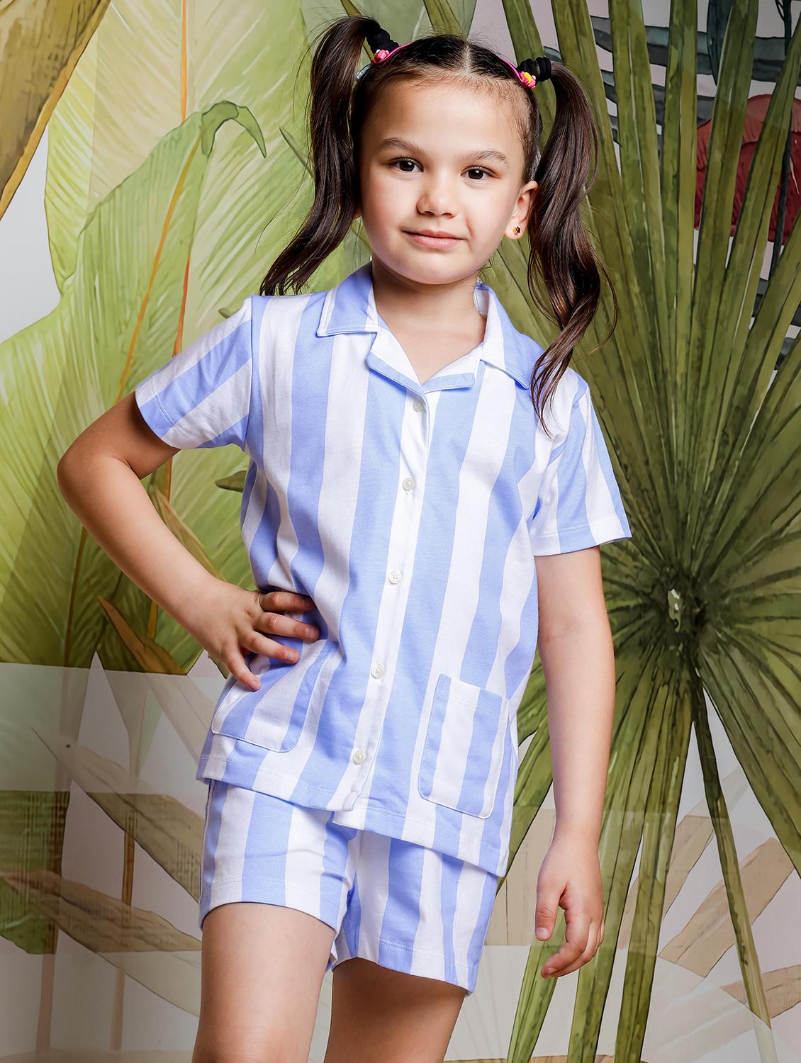 girls striped printed shorts nightwear set