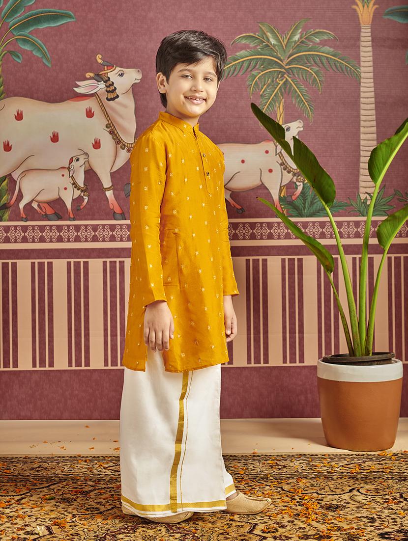 boy self design mandarin neck kurta - 21624720 -  Standard Image - 1