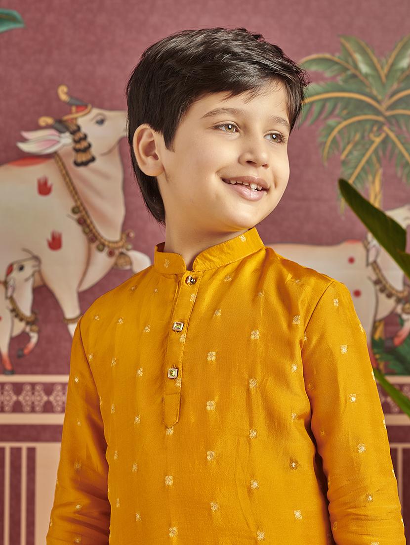 boy self design mandarin neck kurta - 21624720 - Standard Image - 4