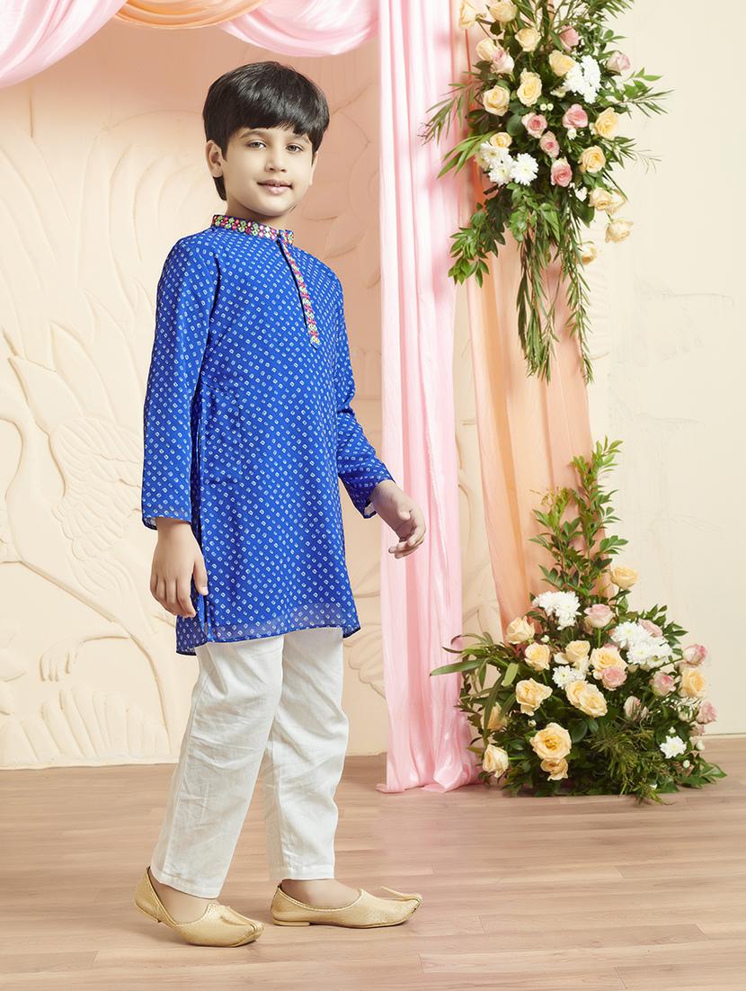 boy bandhani print mandarin neck kurta - 21624721 -  Standard Image - 1