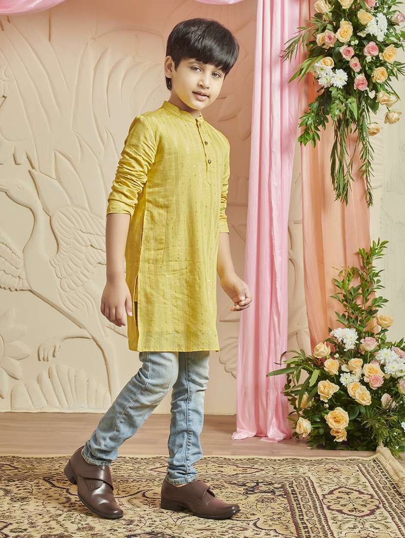 boy self design mandarin neck kurta - 21624724 -  Standard Image - 1