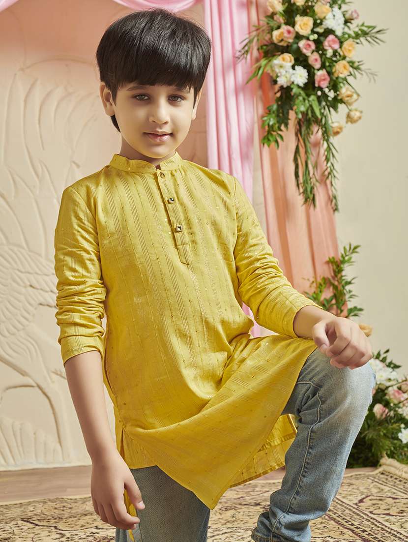 boy self design mandarin neck kurta - 21624724 - Standard Image - 4