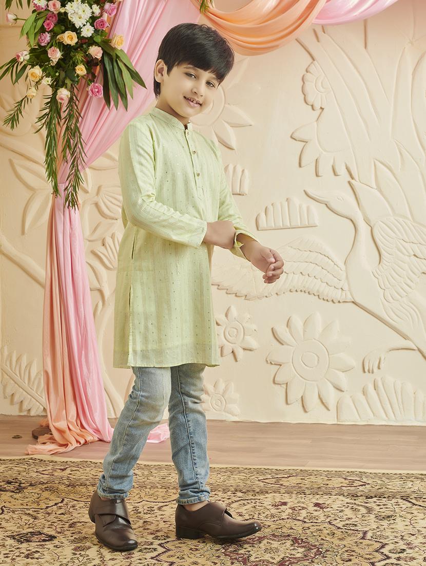 boy self design mandarin neck kurta - 21624725 -  Standard Image - 1