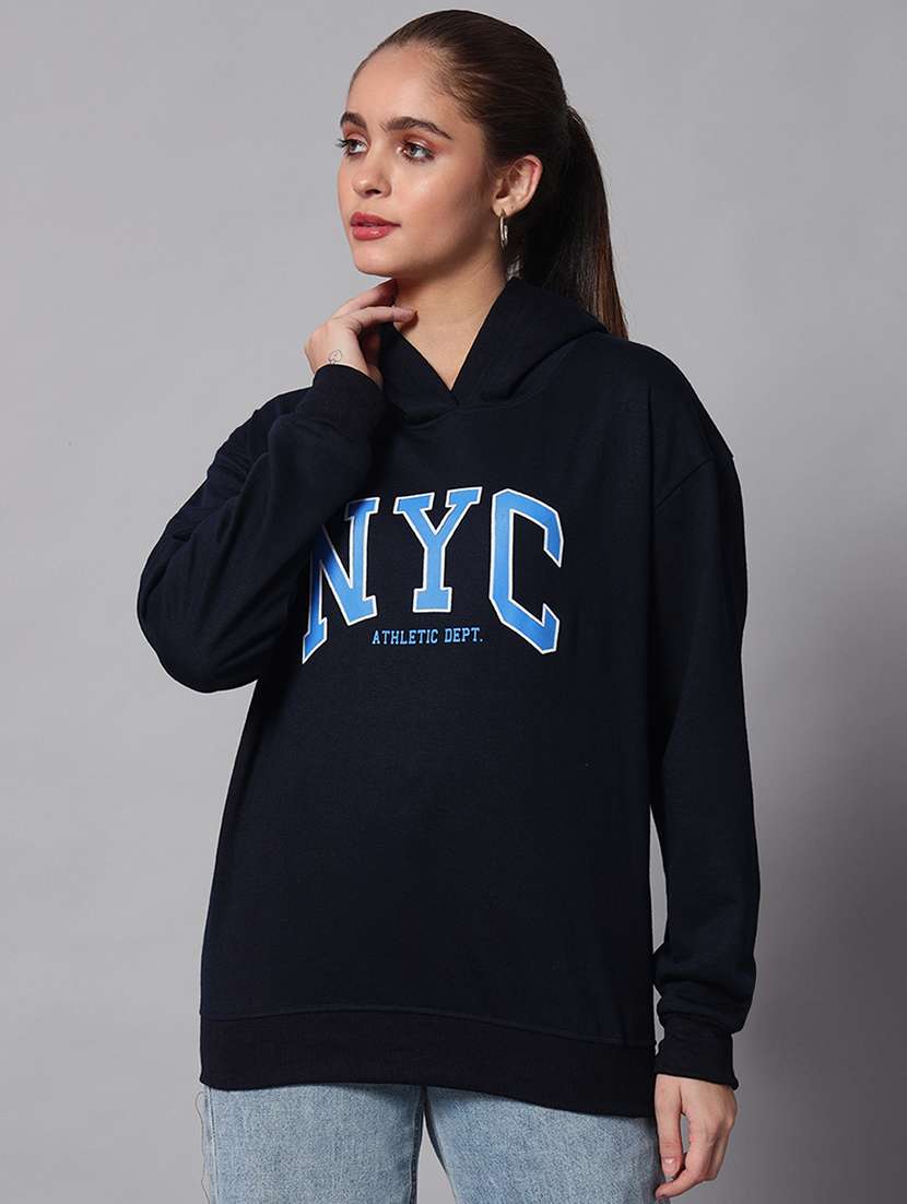 women typographic hood neck oversized long sleeve sweatshirt - 21624860 -  Standard Image - 1