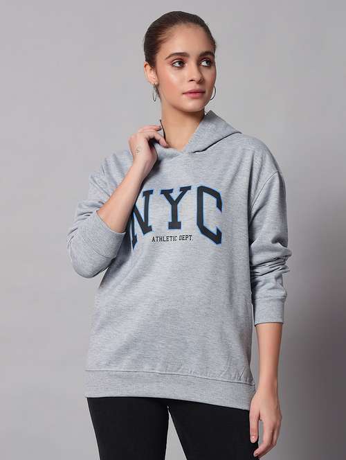 women typographic hood neck oversized long sleeve sweatshirt - 21624865 -  Standard Image - 0