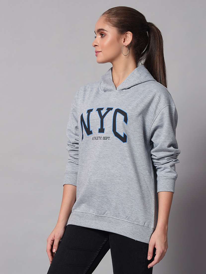 women typographic hood neck oversized long sleeve sweatshirt - 21624865 -  Standard Image - 1