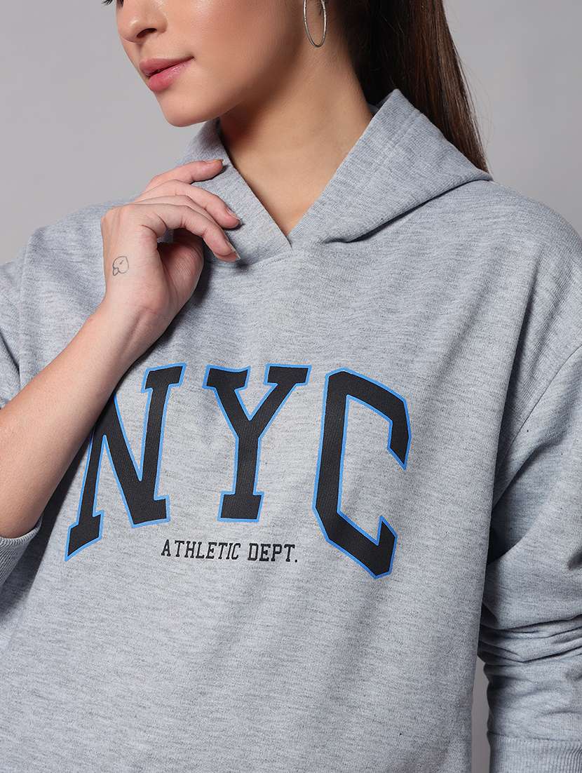 women typographic hood neck oversized long sleeve sweatshirt - 21624865 -  Standard Image - 4