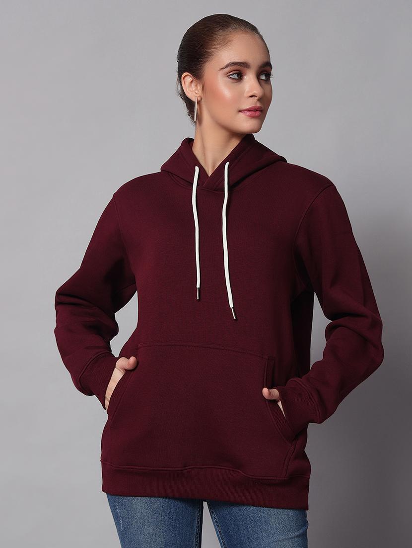 women plain hood neck oversized long sleeve sweatshirt - 21624886 - Zoom Image - 0
