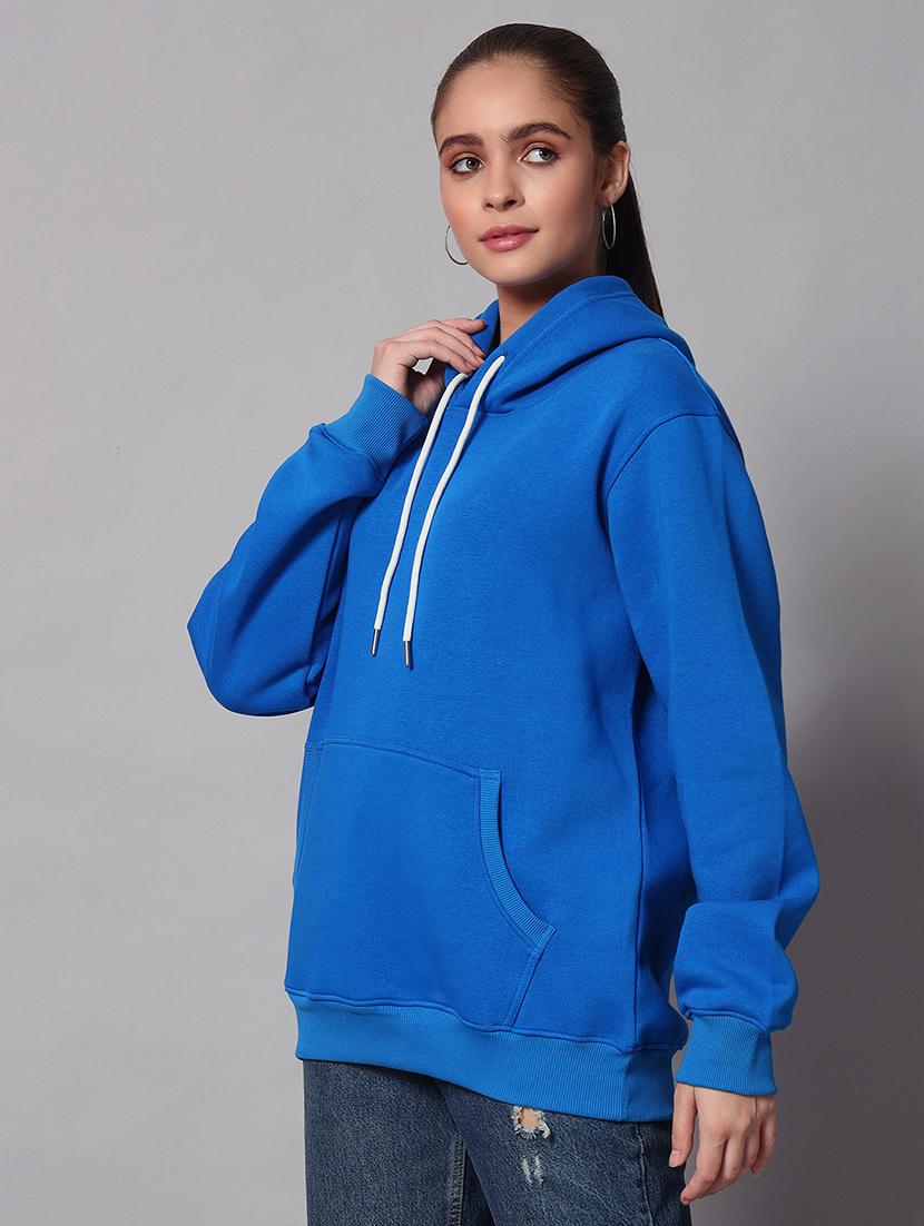 women plain hood neck oversized long sleeve sweatshirt - 21624891 - Standard Image - 1