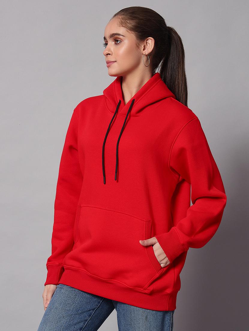 women plain hood neck oversized long sleeve sweatshirt - 21624899 - Standard Image - 1