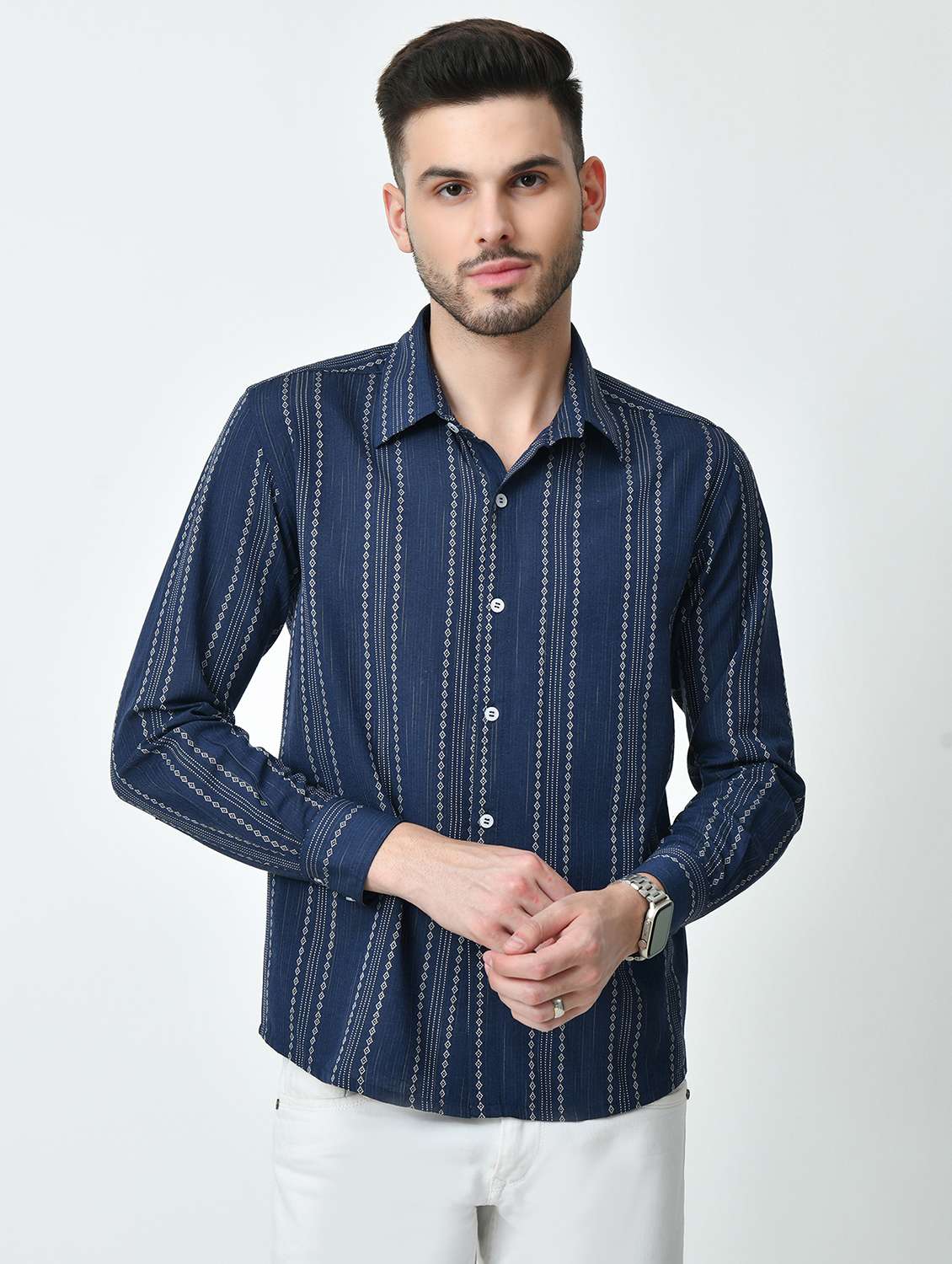 men regular fit striped casual shirt