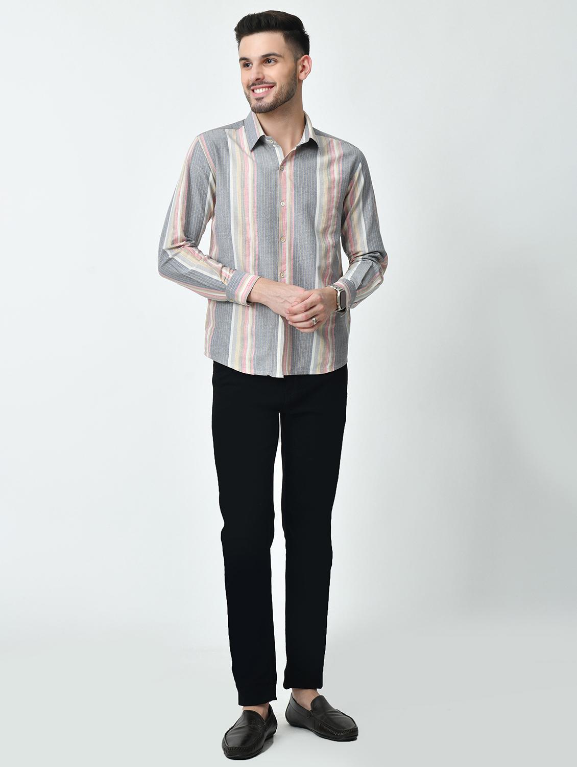 men grey vertical stripes casual shirt - 21626672 - Standard Image - 4