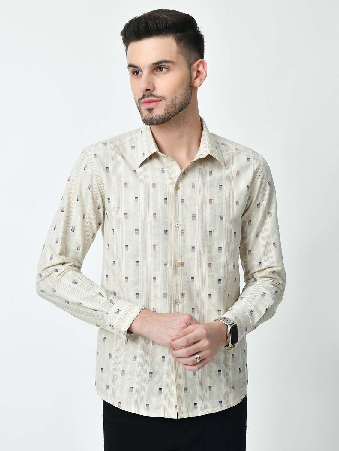 men regular fit self design casual shirt