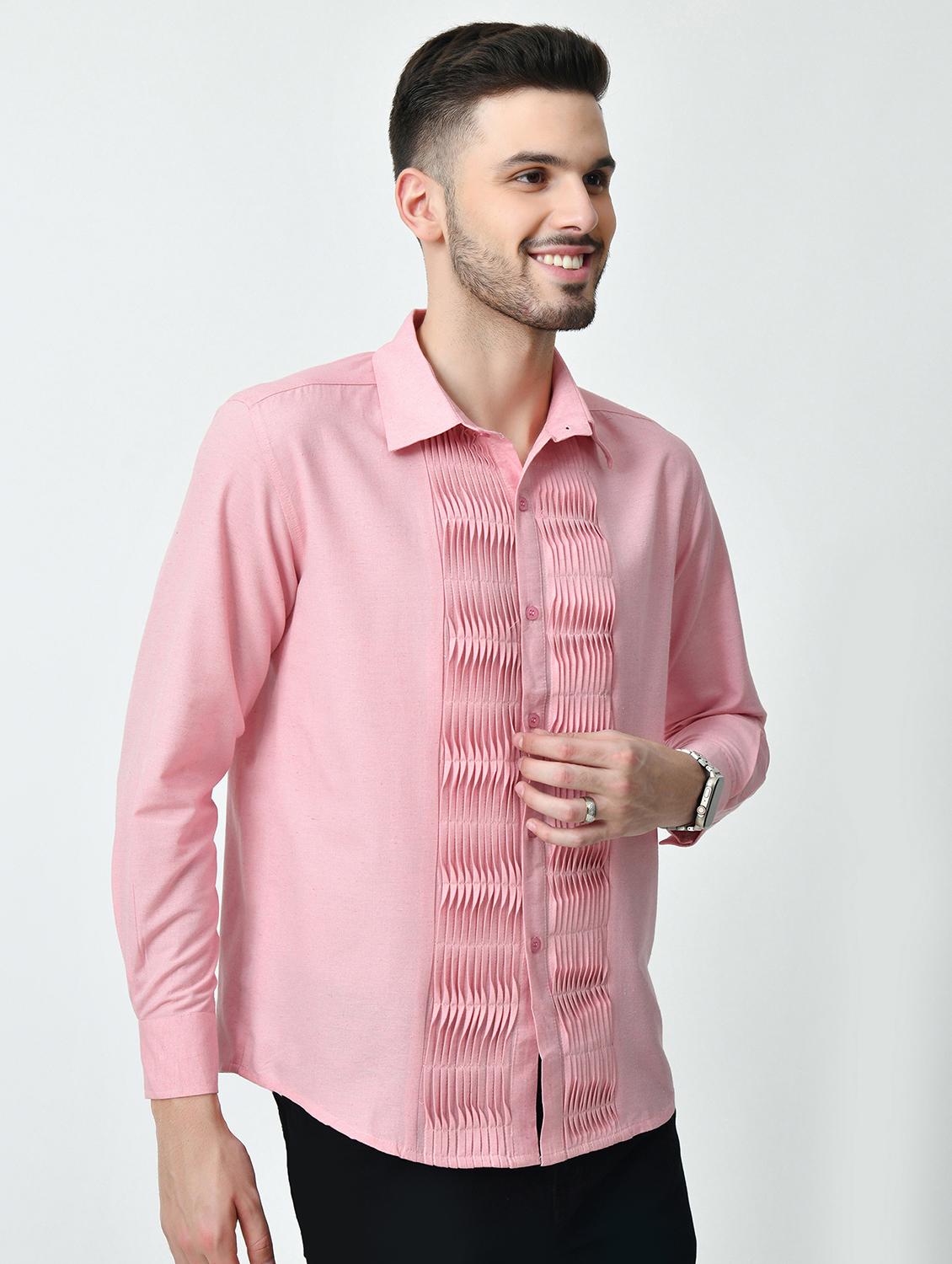 men pink regular fit plain pleated shirt - 21626676 - Standard Image - 1