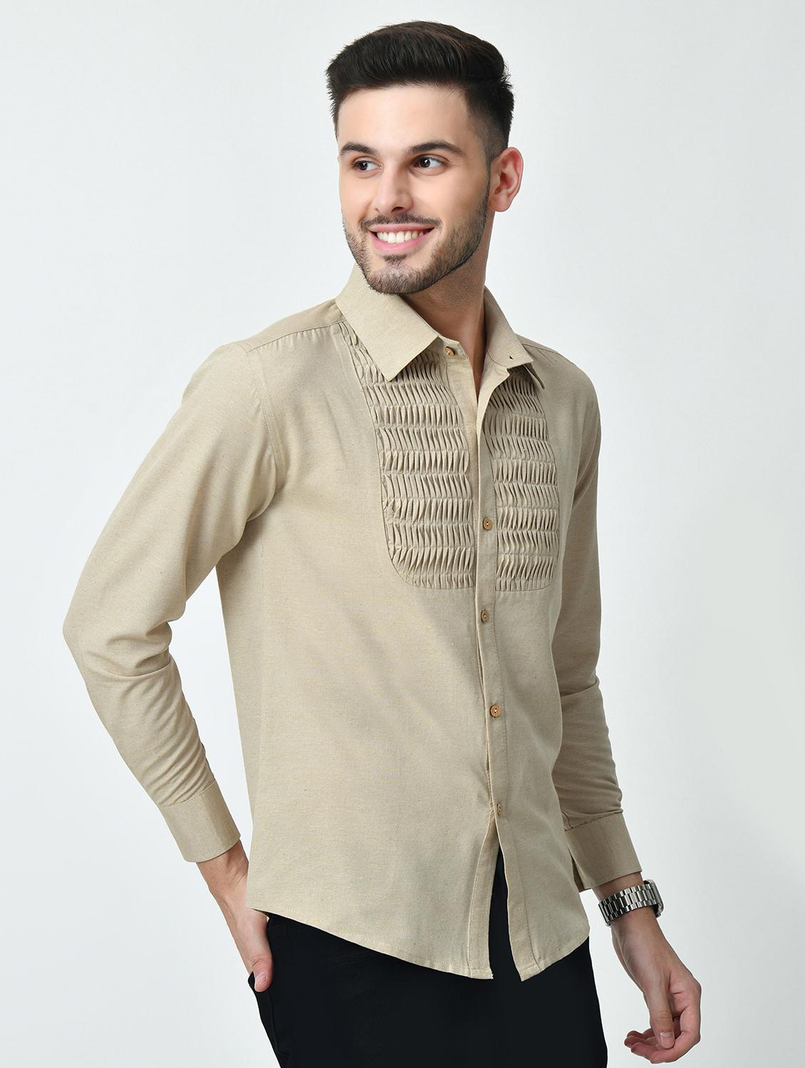 men beige self design casual shirt - 21626677 -  Standard Image - 1