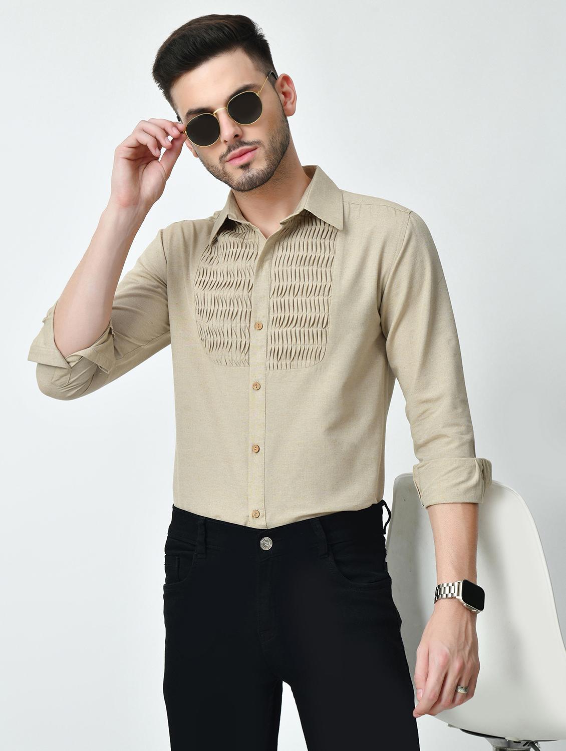 men beige self design casual shirt - 21626677 - Standard Image - 4