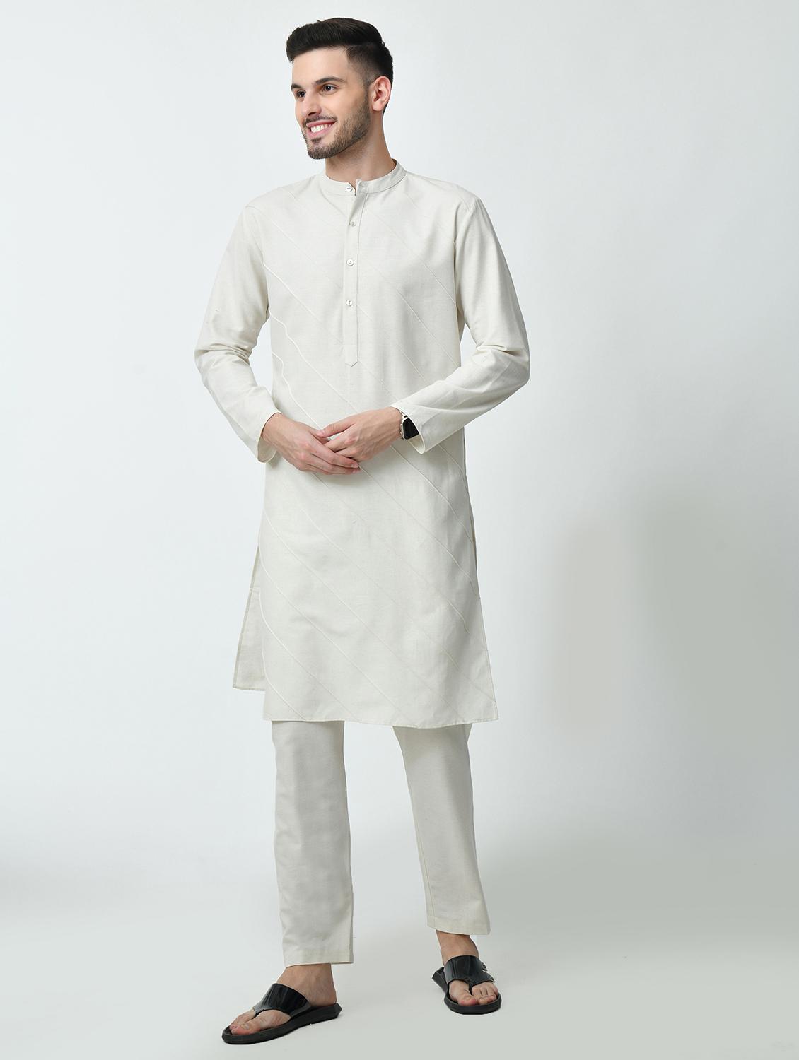 men regular fit mandarin neck solid long kurta  - 21627052 -  Standard Image - 1