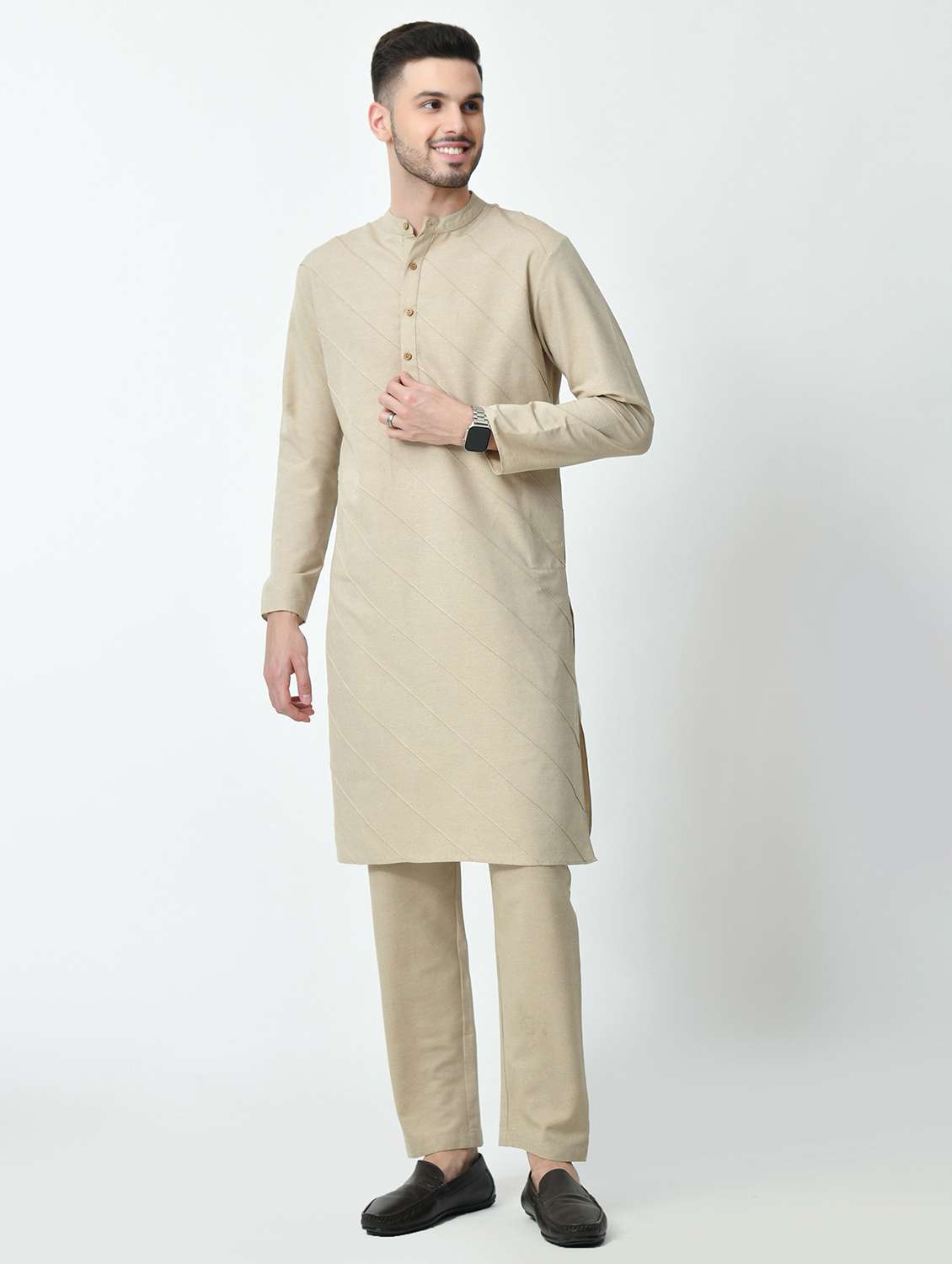 men solid long sleeves kurta - 21627053 -  Standard Image - 1