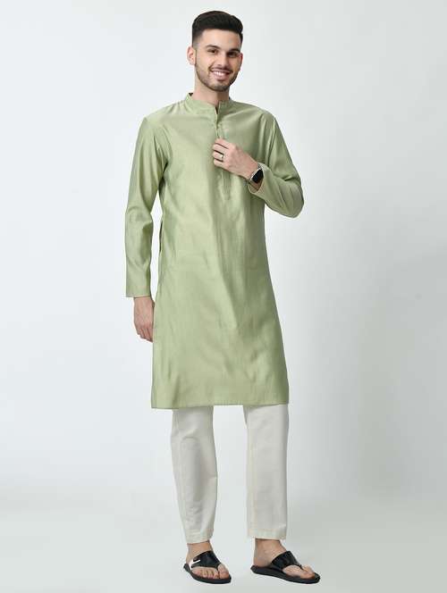 men solid long sleeves kurta