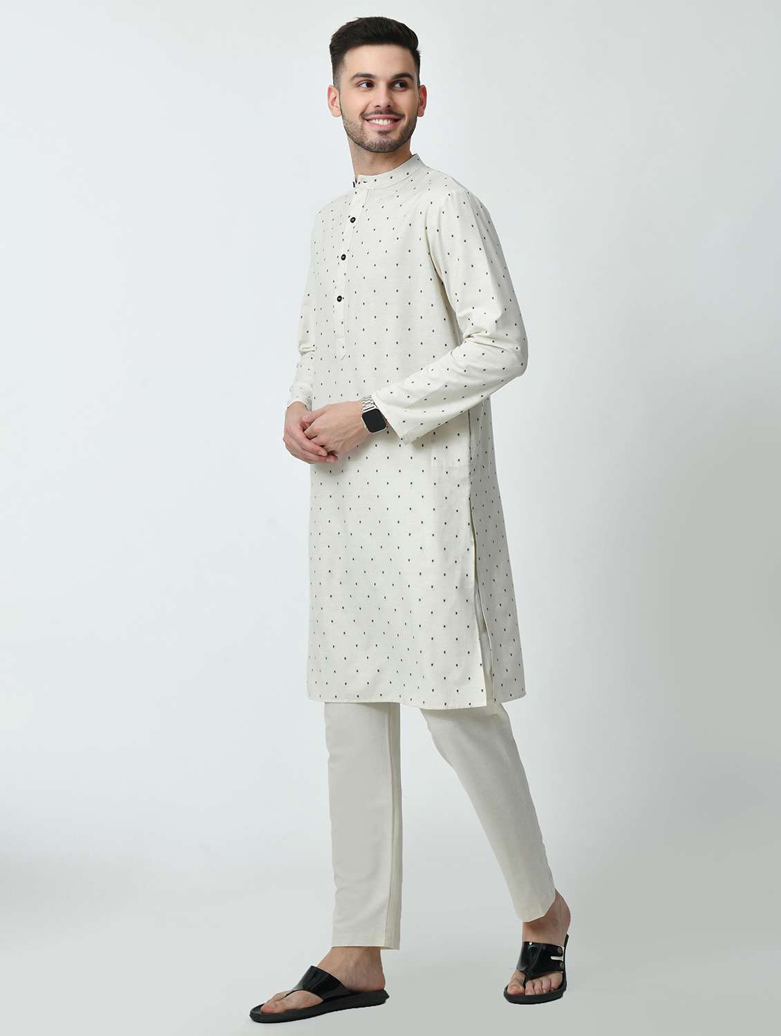men regular fit mandarin neck printed long kurta - 21627061 - Standard Image - 1