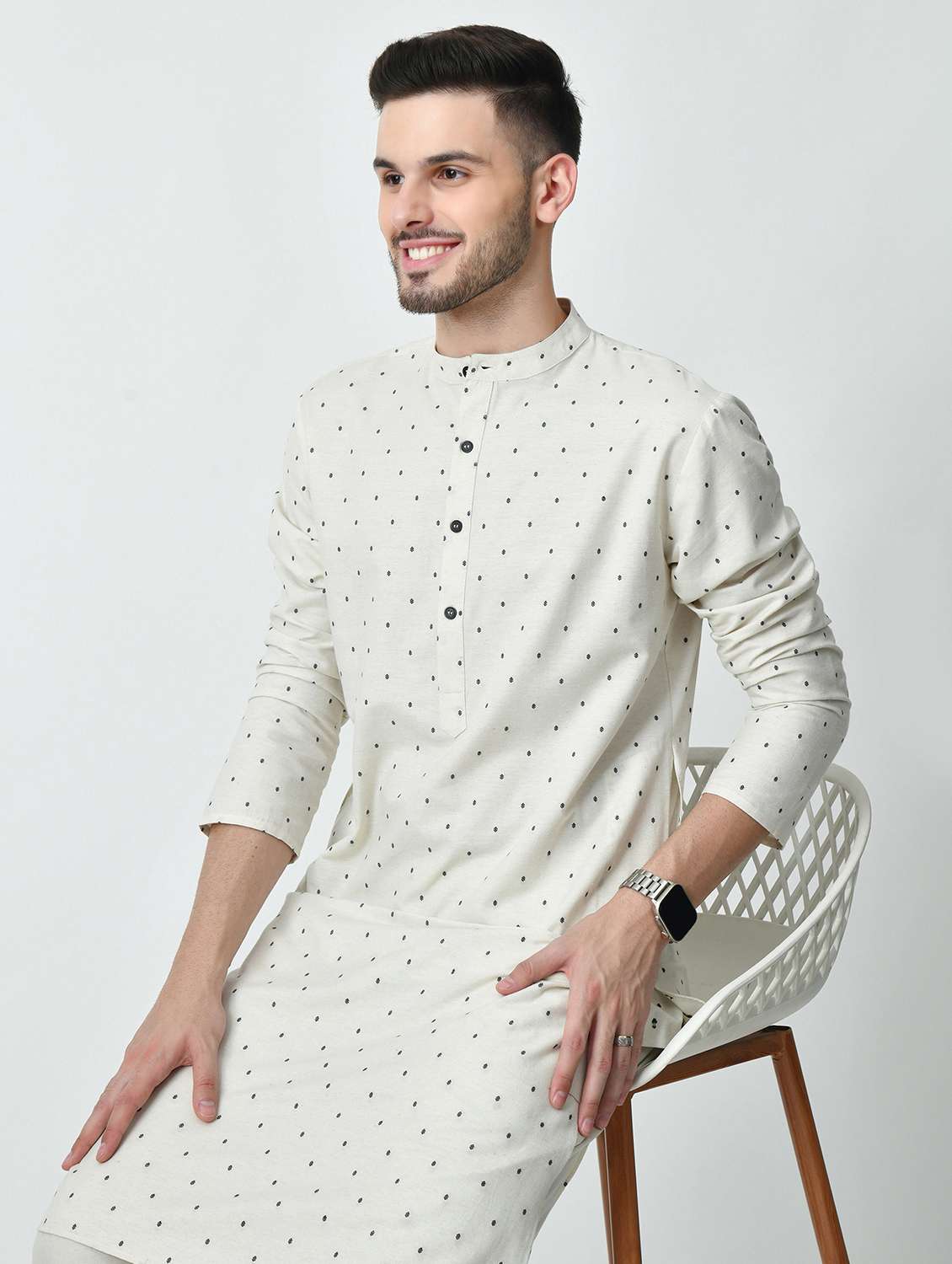 men regular fit mandarin neck printed long kurta - 21627061 - Standard Image - 4