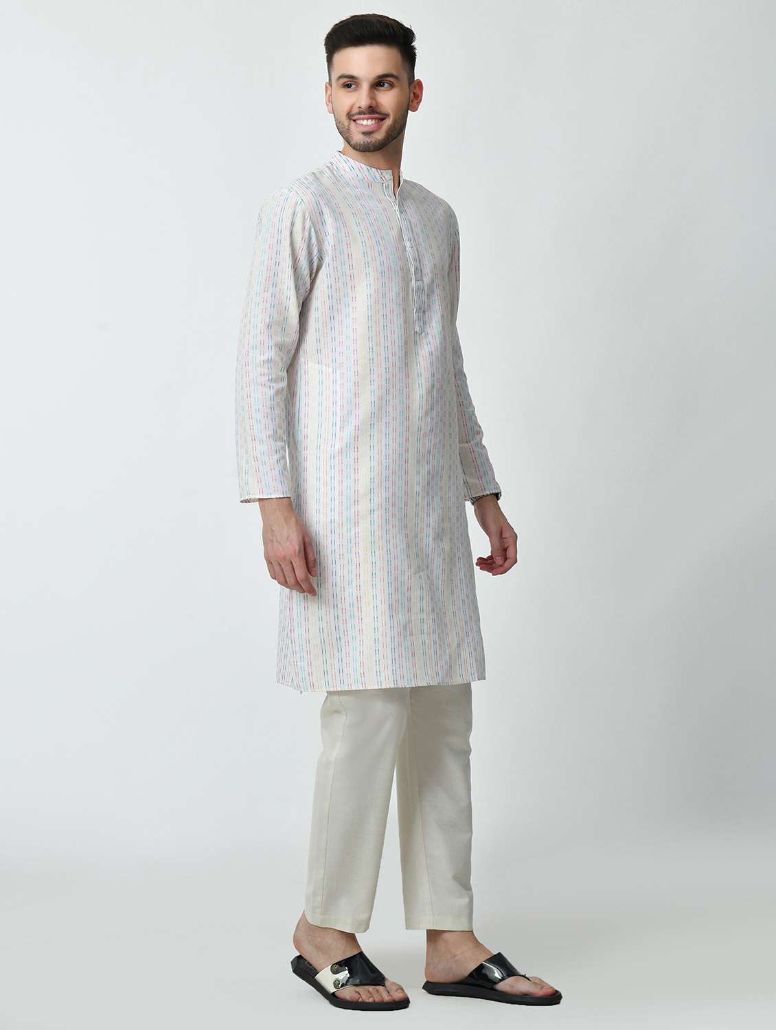 men regular fit mandarin neck self design long kurta  - 21627062 -  Standard Image - 1