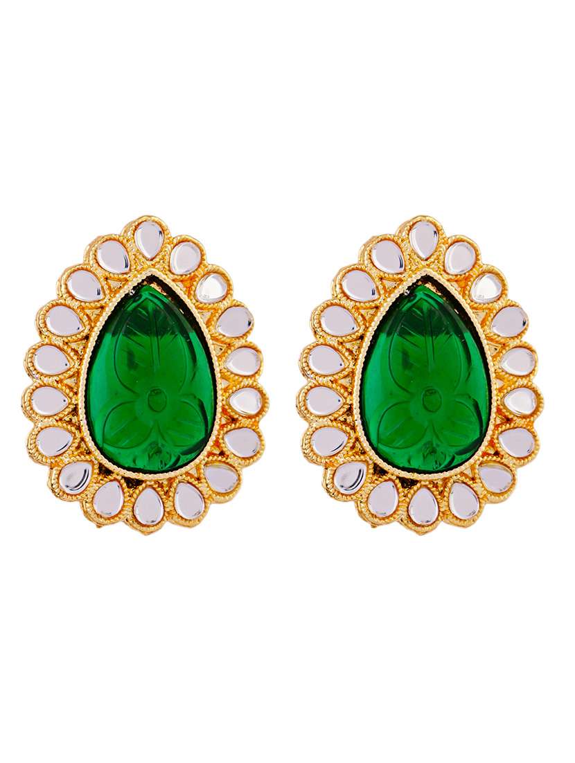 women green gold plated stud earings - 21627072 -  Standard Image - 1