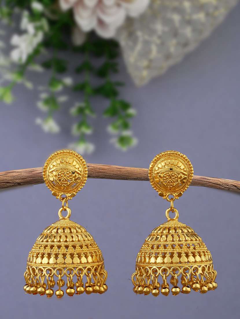 women gold plated jhumka earrings