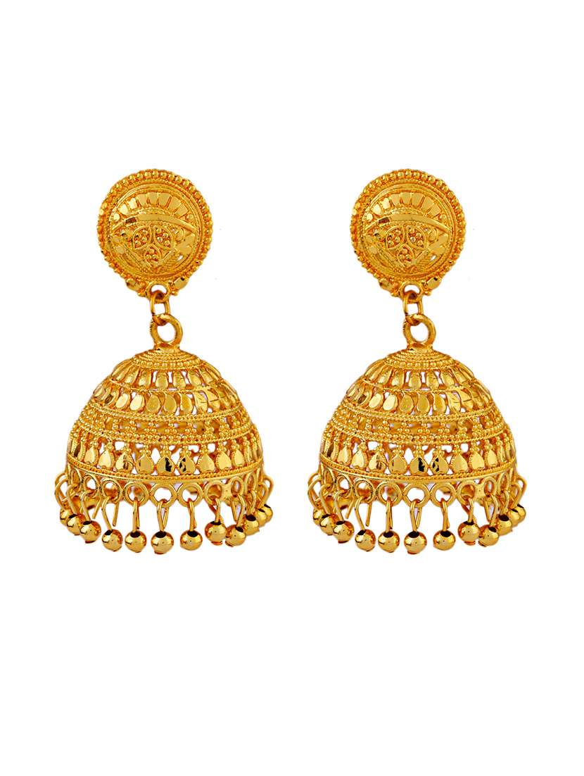 women gold plated jhumka earrings - 21627083 -  Standard Image - 1