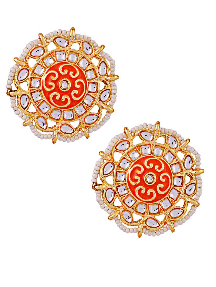 women gold plated kundan & pearl work stud earrings - 21627084 -  Standard Image - 1