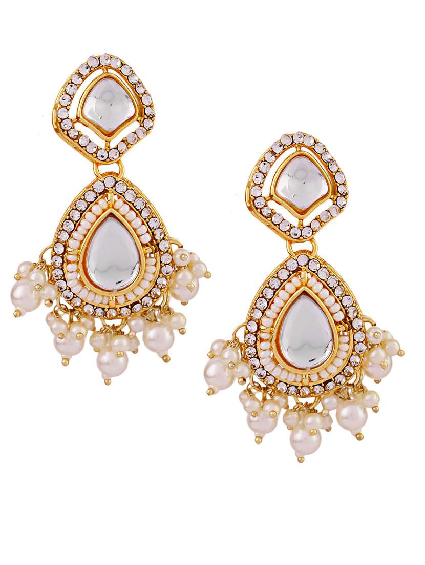 women white kundan work drop earrings - 21627089 -  Standard Image - 1