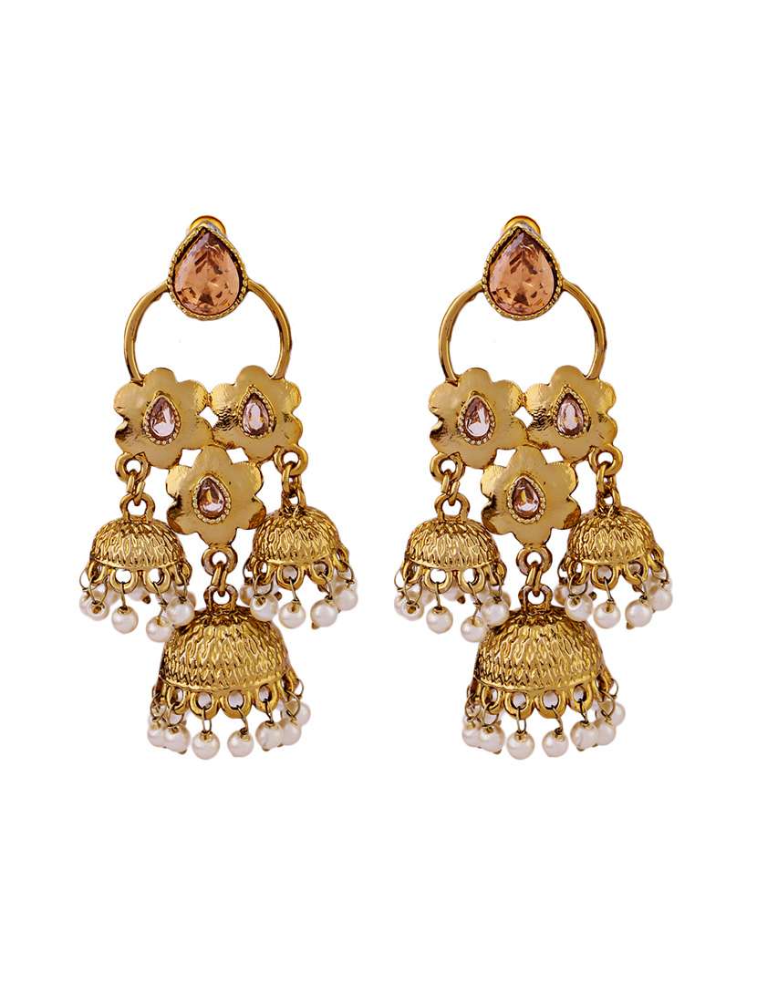 women gold plated jhumka earrings - 21627093 - Standard Image - 1