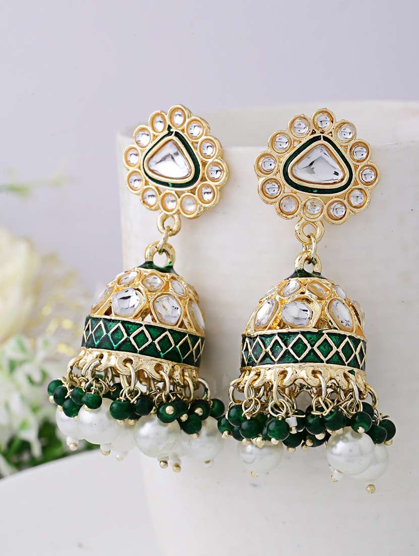 women gold plated jhumka earrings