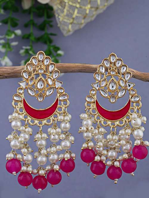 women gold plated pink pearls chandbali earrings - 21627107 -  Standard Image - 0