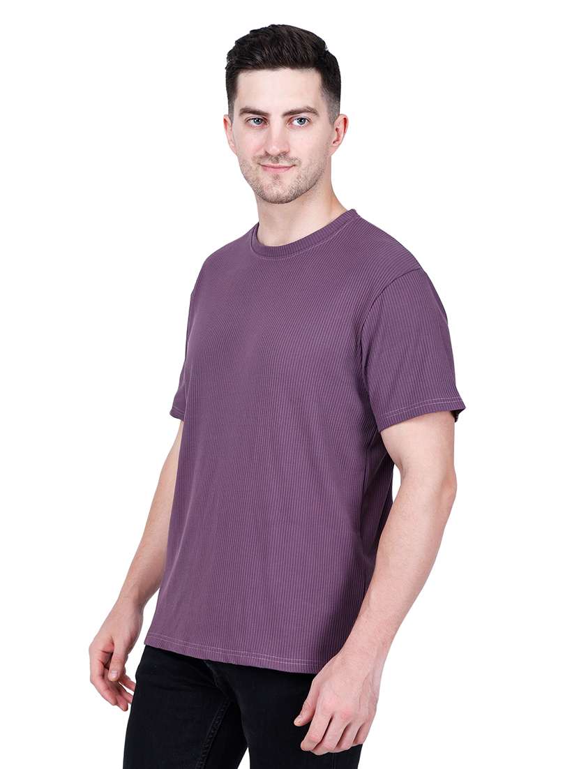 men purple solid round neck regular fit t-shirt - 21627200 -  Standard Image - 1